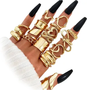 IFKM Gold Chunky Rings Set for Women 14k Gold Plated Thick Dome Stackable Open Rings Trendy Dainty Minimalist Jewelry Gifts