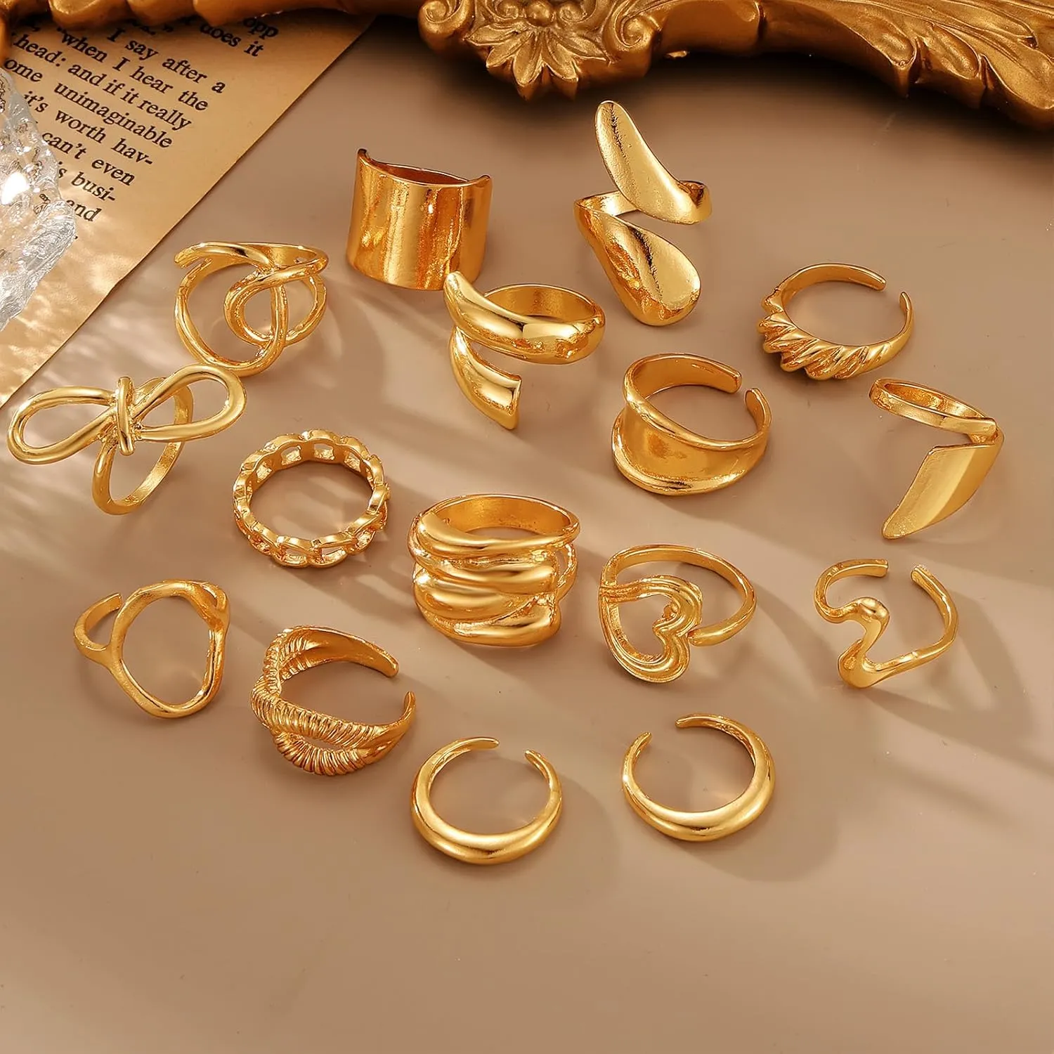 IFKM Gold Chunky Rings Set for Women 14k Gold Plated Thick Dome Stackable Open Rings Trendy Dainty Minimalist Jewelry Gifts