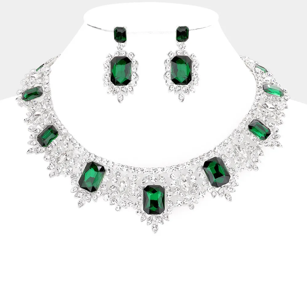 iLLASPARKZ Emerald Cut Stone Accented Evening Necklace