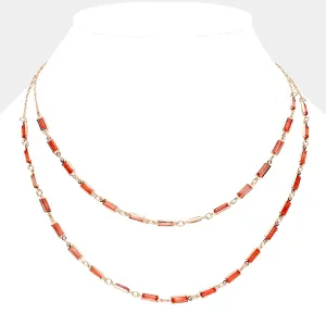 iLLASPARKZ Emerald Cut Stone Bezel Link Double Layered Necklace