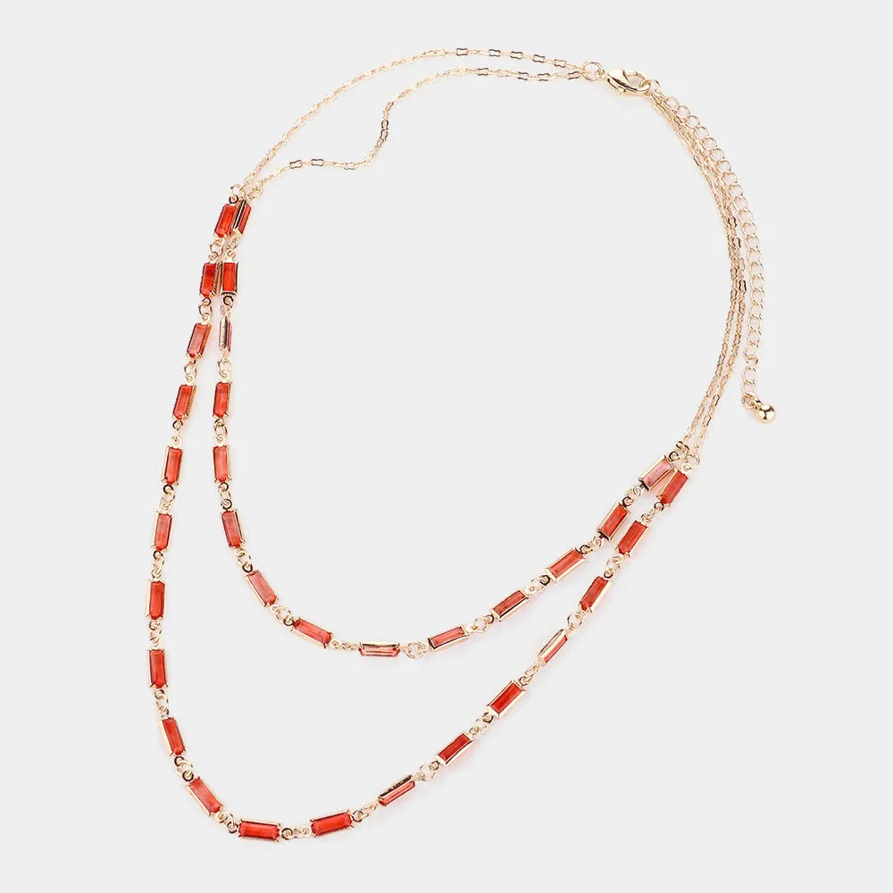 iLLASPARKZ Emerald Cut Stone Bezel Link Double Layered Necklace