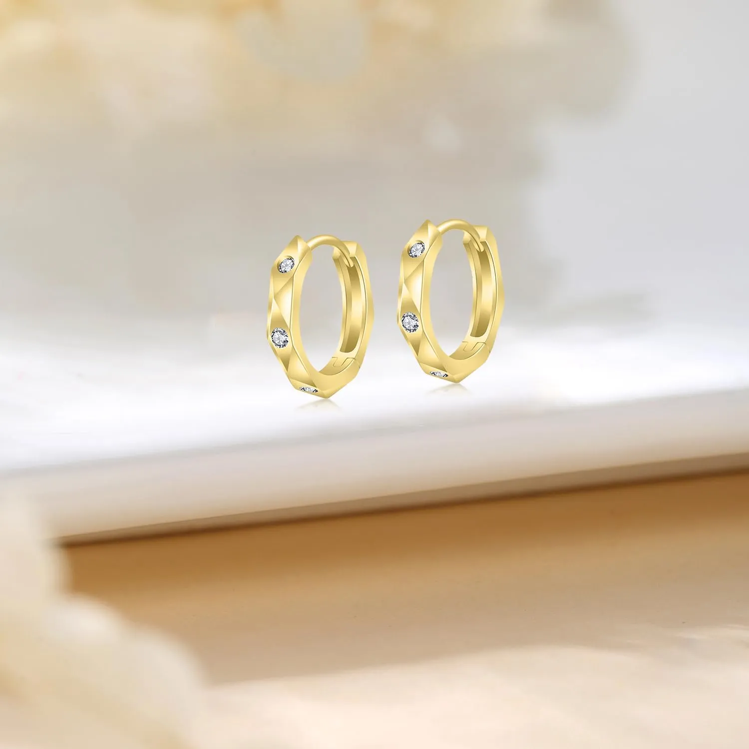 Immobird Hoop Earrings Men Unique Geometric Cut Face 925 Sterling Silver Black Hoop Earrings Handsome and Stylish