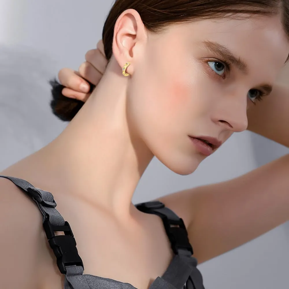 Immobird Hoop Earrings Men Unique Geometric Cut Face 925 Sterling Silver Black Hoop Earrings Handsome and Stylish