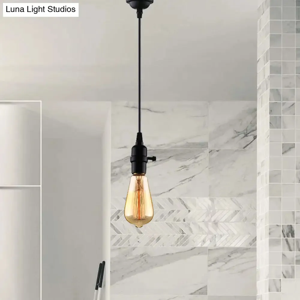 Industrial Metal Hanging Lamp with Adjustable Cord - Black Exposed Bulb Ceiling Fixture for Restaurants (1 Head)