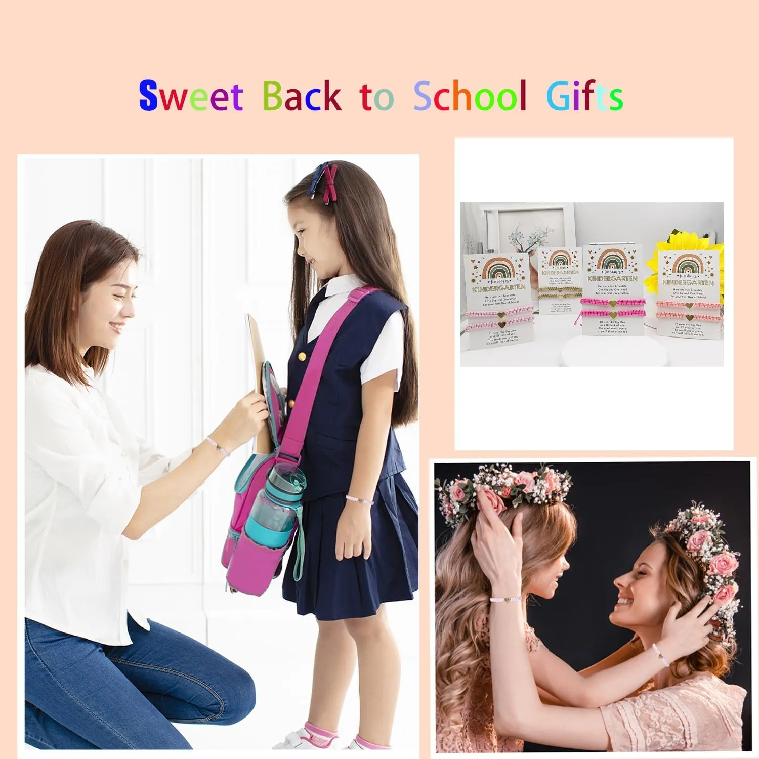 INENIMARTJ First Day of Bracelets First Day of School Bracelets,Back to School Bracelets for 2,Matching Heart Wish Adjustable Bracelets