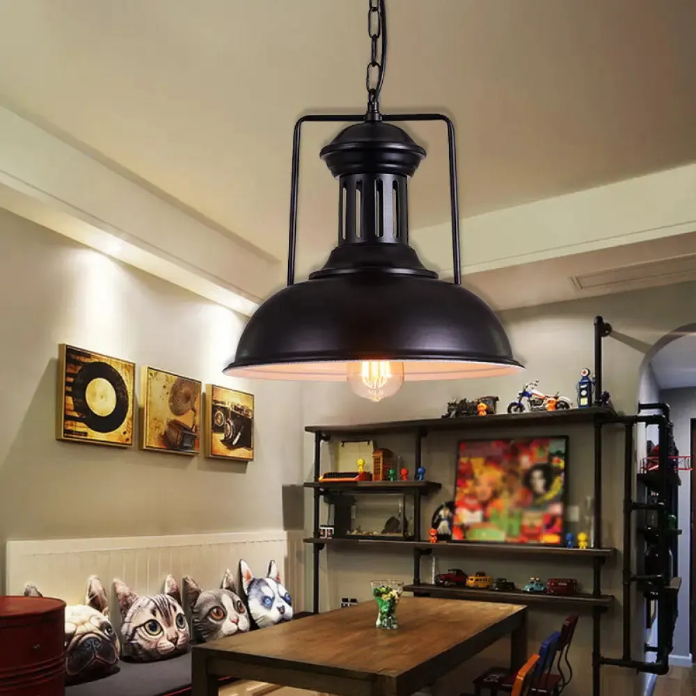 Iron Black Industrial Style Pendant Light with Bowl Shade for Dining Room - 12.5"/16.5" Wide