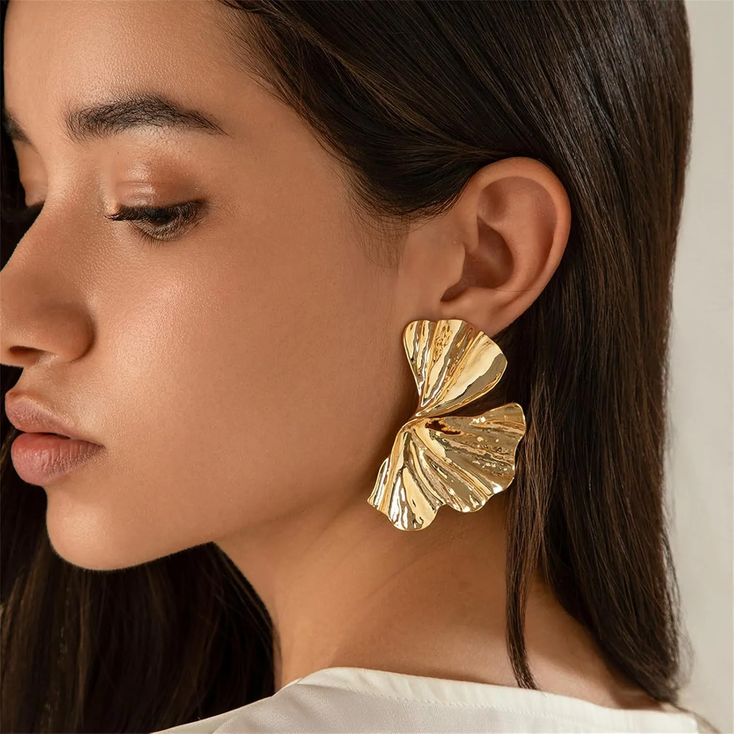 Irregular Petal Earrings For Women,Gold Statement Earring Vintage Exaggerated Leaf/Flower/Sectored Dangle Earrings Punk Stylish Metal Twisted Earring Jewelry
