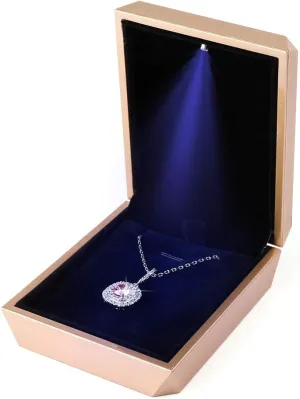 iSuperb LED Pendant Necklace Box Bracelet Box Couple Jewelry Gift Boxes Case Small Jewelry Display for Proposal Engagement Wedding (Golden)