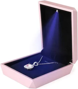 iSuperb LED Pendant Necklace Box Bracelet Box Couple Jewelry Gift Boxes Case Small Jewelry Display for Proposal Engagement Wedding (Pink)