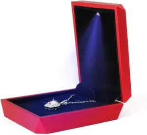iSuperb LED Pendant Necklace Box Bracelet Box Couple Jewelry Gift Boxes Case Small Jewelry Display for Proposal Engagement Wedding (Red)