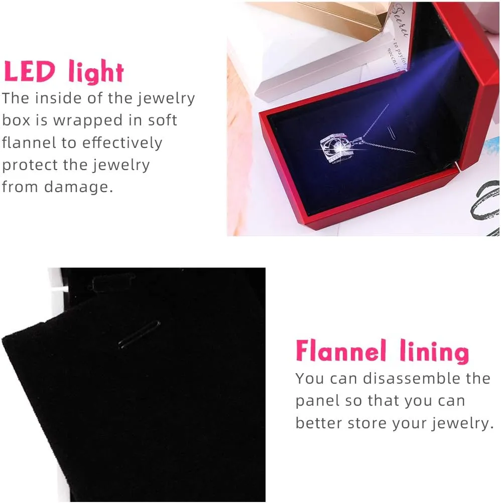 iSuperb LED Pendant Necklace Box Bracelet Box Couple Jewelry Gift Boxes Case Small Jewelry Display for Proposal Engagement Wedding (Red)
