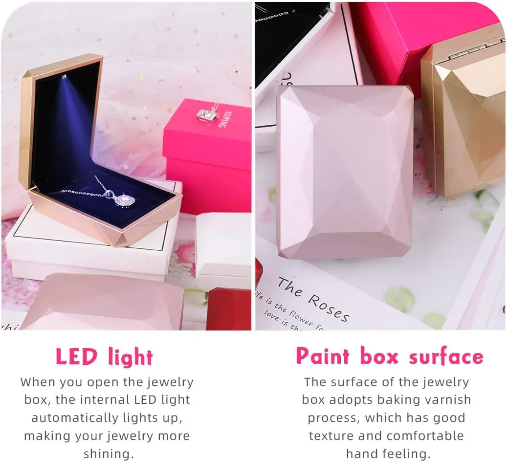 iSuperb LED Pendant Necklace Box Bracelet Box Couple Jewelry Gift Boxes Case Small Jewelry Display for Proposal Engagement Wedding (Red)