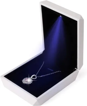 iSuperb LED Pendant Necklace Box Bracelet Box Couple Jewelry Gift Boxes Case Small Jewelry Display for Proposal Engagement Wedding (White)