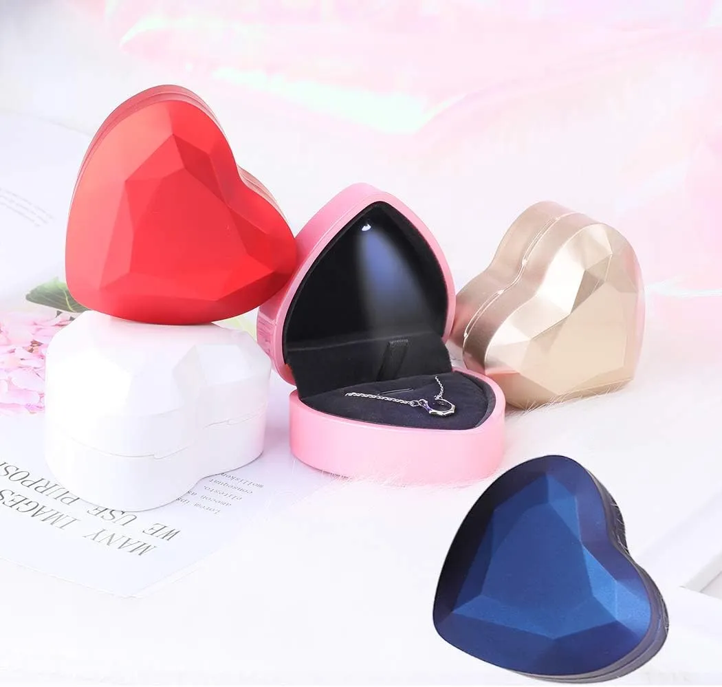 iSuperb Pendant Necklace Box with LED Light Heart Shape Jewelry Gift Box Bracelet Case for Anniversary Wedding Engagment (Blue)