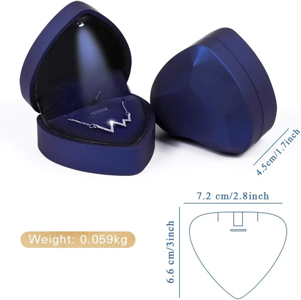 iSuperb Pendant Necklace Box with LED Light Heart Shape Jewelry Gift Box Bracelet Case for Anniversary Wedding Engagment (Blue)