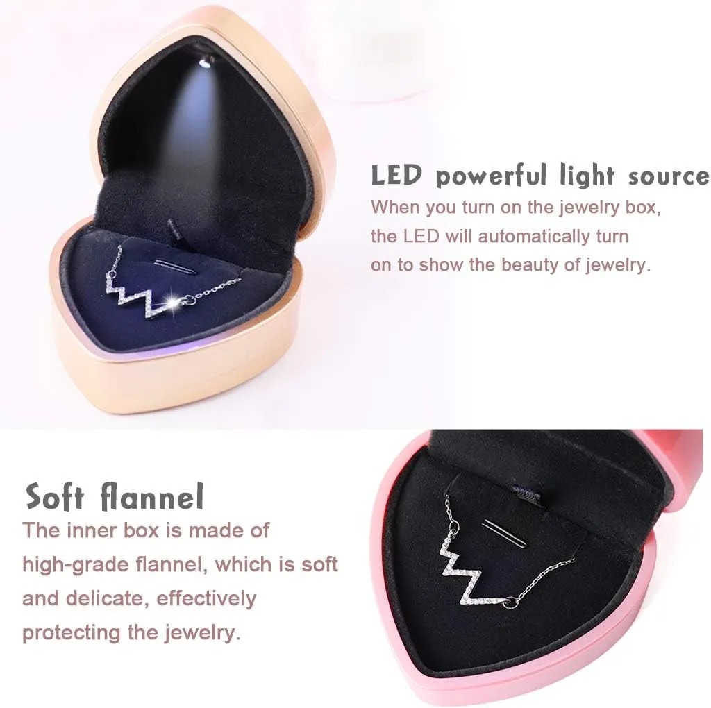 iSuperb Pendant Necklace Box with LED Light Heart Shape Jewelry Gift Box Bracelet Case for Anniversary Wedding Engagment (Blue)