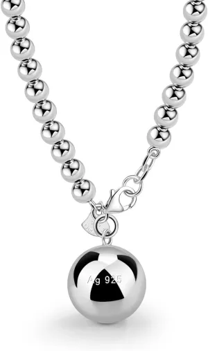 Italy Fashion Women 925 Sterling Silver Bead Necklace Bell and Heart Pendant 4MM 6MM Round Prayer Beads Link Chain 18 "20" 22 "24" 26 "28" 30" 32" 34" Jewelry Gift