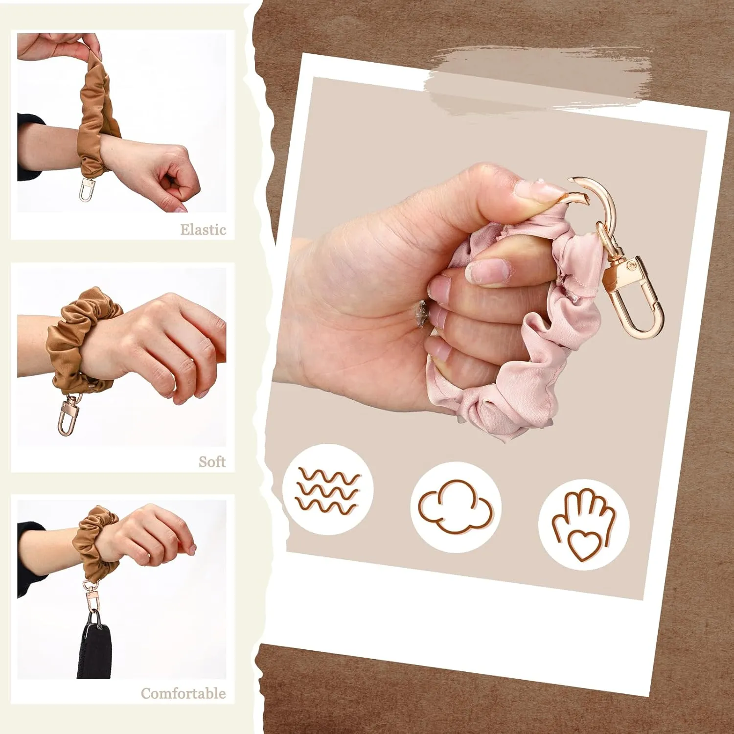 Jadive 3 Pcs Scrunchie Keychain Wristlet Bracelet Stretchy Keyring Wrist Holder for Women