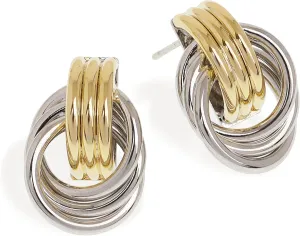 JeanBeau Chunky Gold 2 Tone Knot Stud Earrings for Women Statement Trendy Lightweight Hollow Twisted Dangle Earring Prom Fashion Jewelry Gift