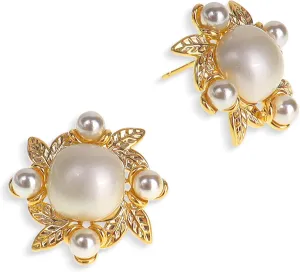 JeanBeau Gold Statement Stud Earrings for Women, Trendy Geometric Saturn Flower Clover Rhinestone CZ Hypoallergenic Earing Valentine Jewelry Gift
