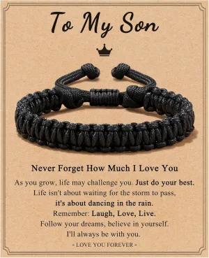 Jeka Rope Bracelet for Men, Handmade Braided Bracelet Adjustable Jewelry Gifts for Him Son