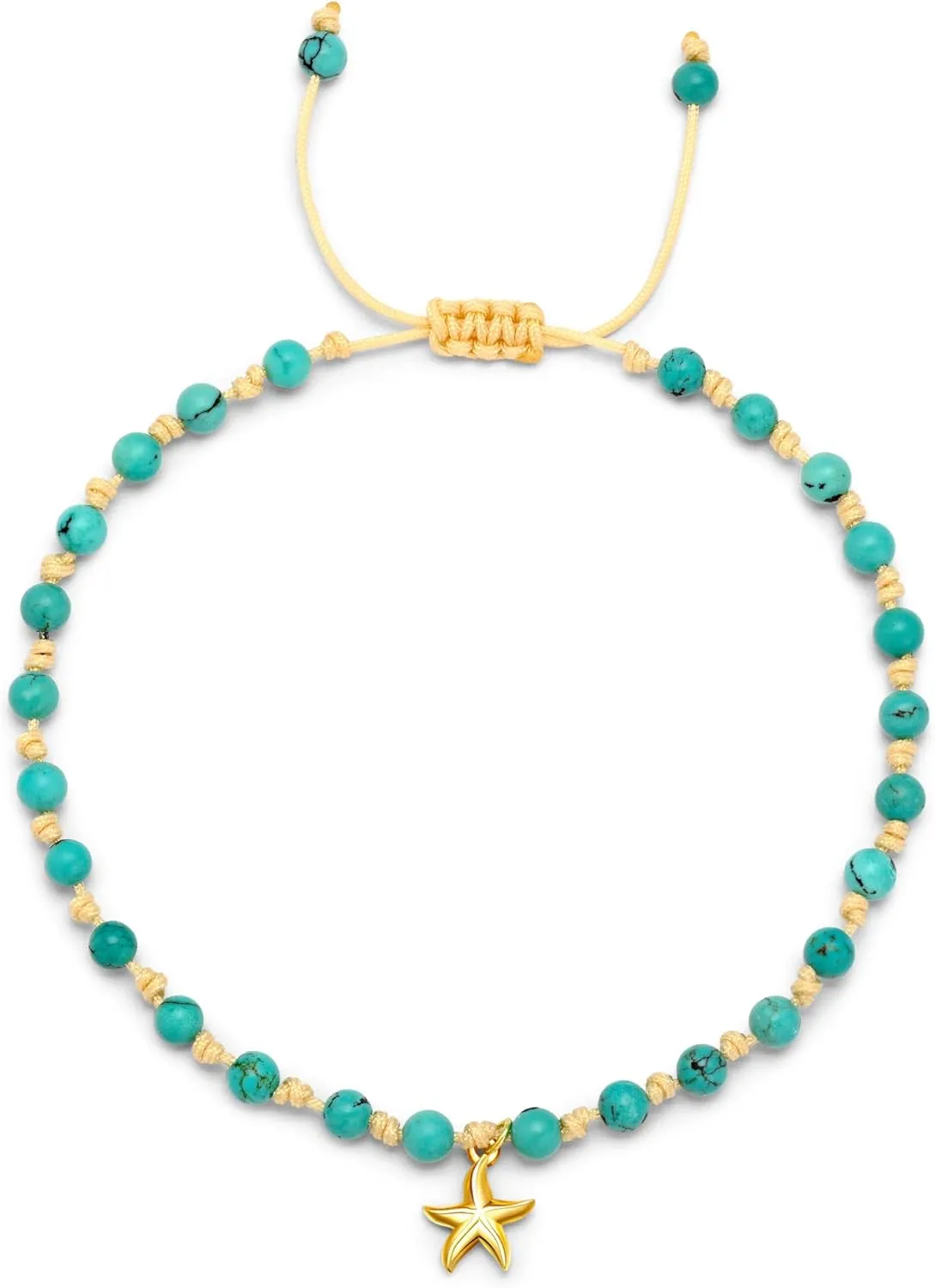 JENDEAR AAA Natural Gemstone Ankle Bracelet for Women with 18K Gold-plated in 925 Sterling Silver
