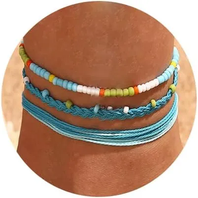 JEWEKY Boho Anklet Layered Beaded Anklet Bracelets Rope Ankle Chain Summer Beach Foot Jewelry for Women (Blue)