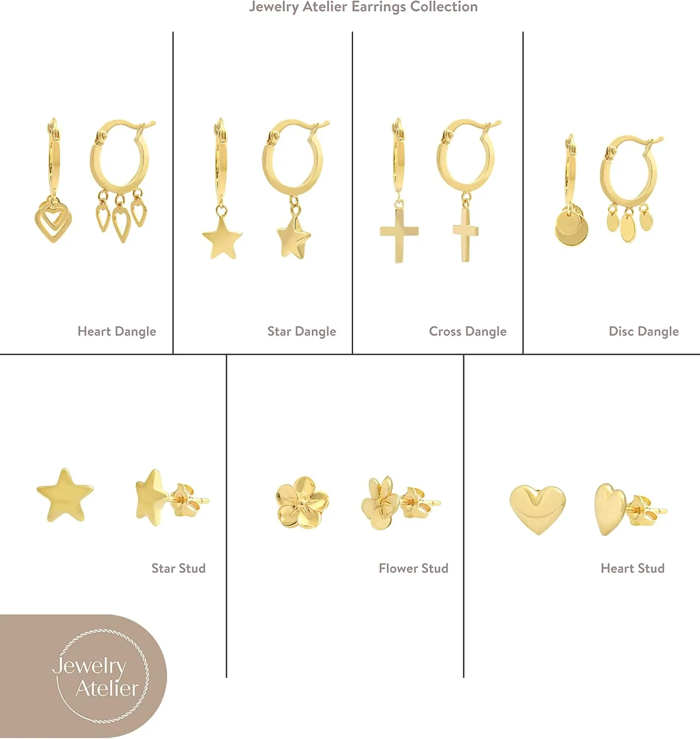 Jewelry Atelier Gold Filled Stud & Dangle Earrings Collection - 14K Solid Yellow Gold Filled Stylish Earrings for Women with Different Occasions & Styles
