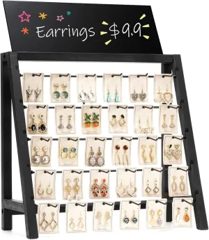 Jewelry Display for Vendors, 30 Hooks Wood Earring Bracelet Display for Vendors Selling with Adversitsing Board, Large Capacity Jewelry Display Holder Stands Rack for Earring Cards Keychain