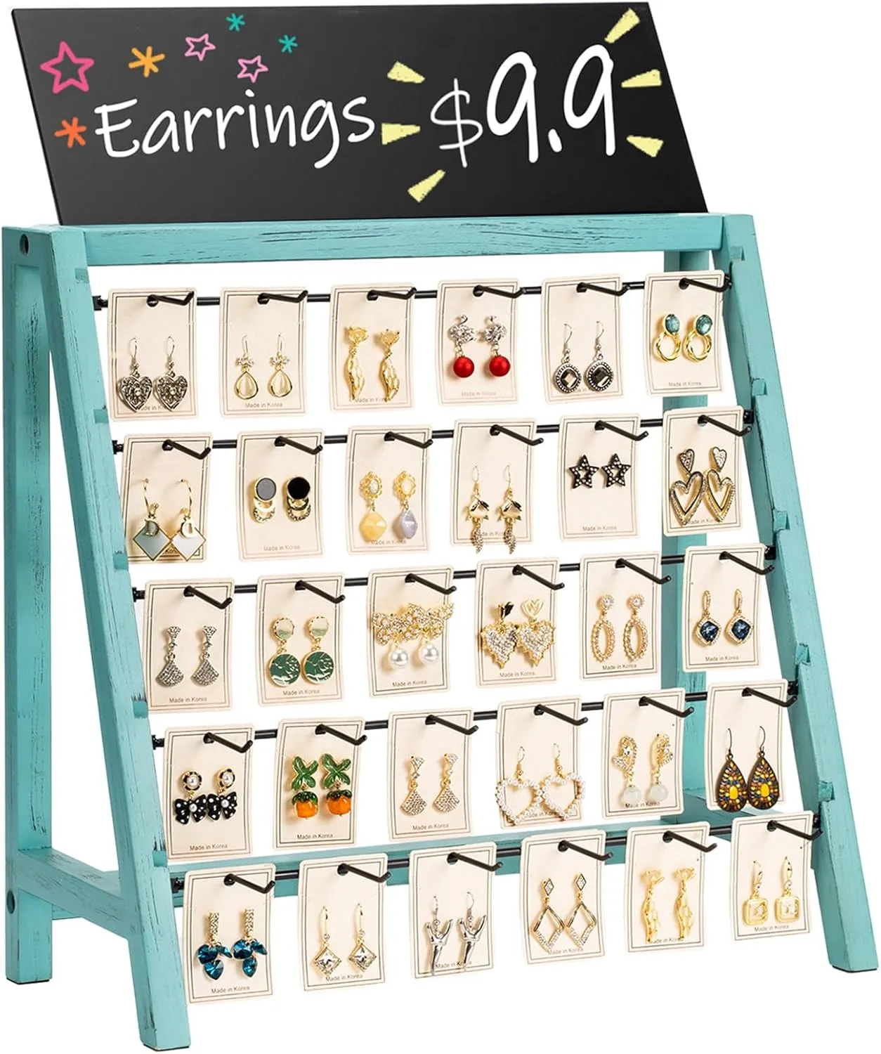 Jewelry Display for Vendors, 30 Hooks Wood Earring Display for Vendors Selling Bracelet Earring Holder with Adversitsing Board, Large Capacity Earring Display Stands Rack for Earring Cards