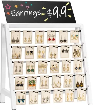 Jewelry Display for Vendors Selling, 30 Hooks Wood Earring Display for Vendors for Bracelet Earring with Adversitsing Board, Large Capacity Earring Display Stands Rack for Earring Cards