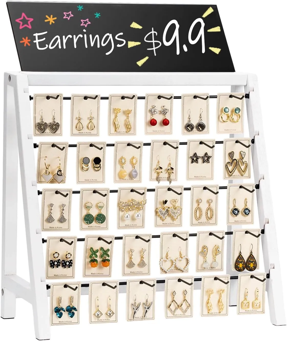 Jewelry Display for Vendors Selling, 30 Hooks Wood Earring Display for Vendors for Bracelet Earring with Adversitsing Board, Large Capacity Earring Display Stands Rack for Earring Cards
