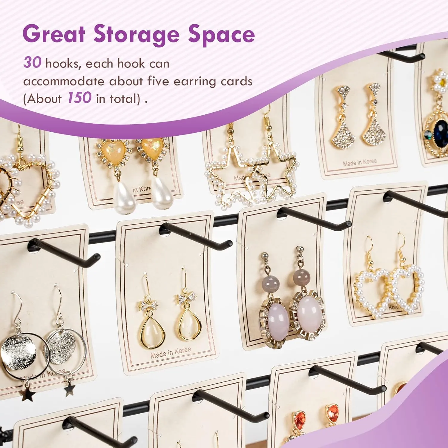 Jewelry Display for Vendors Selling, 30 Hooks Wood Earring Display for Vendors for Bracelet Earring with Adversitsing Board, Large Capacity Earring Display Stands Rack for Earring Cards