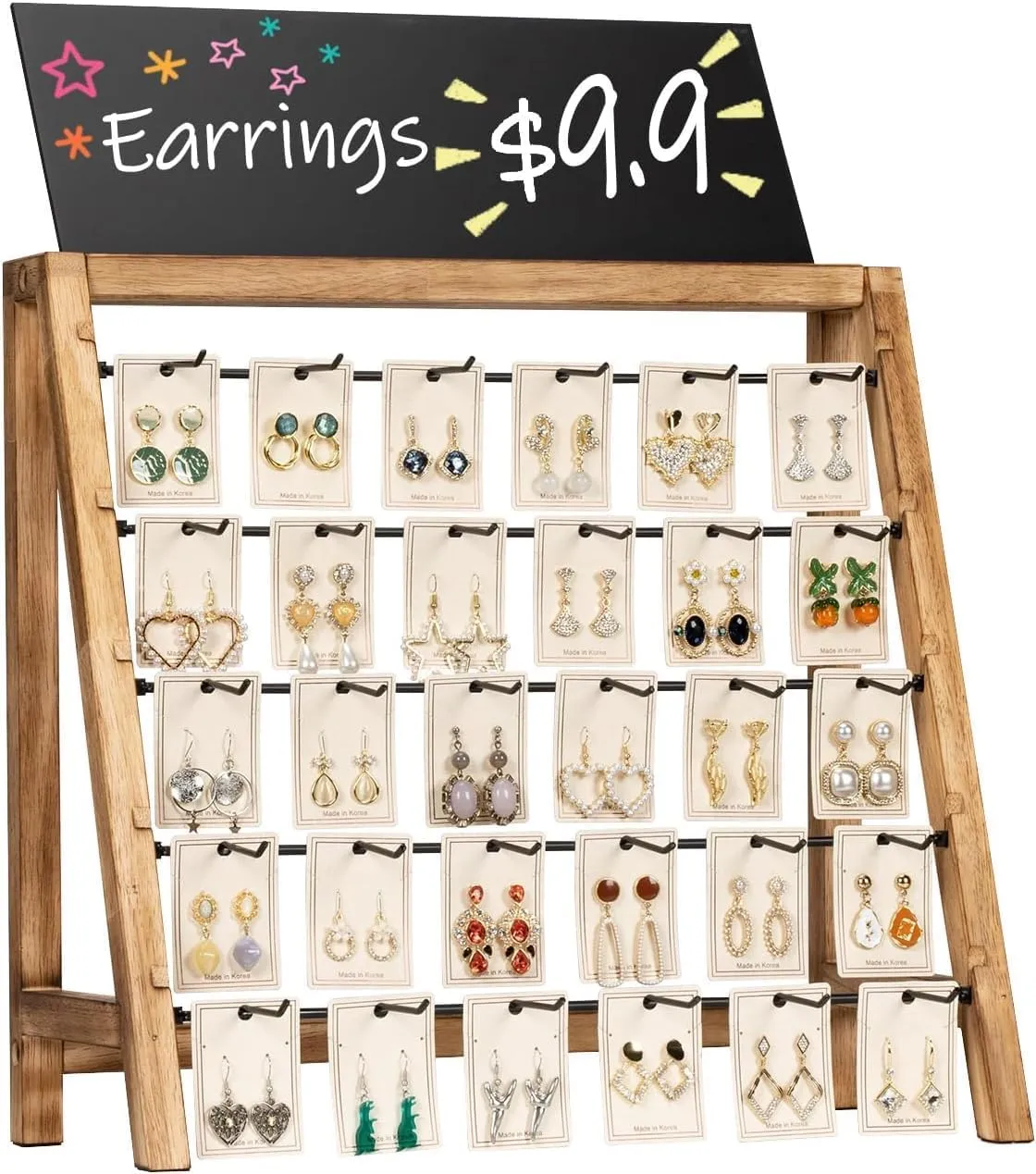 Jewelry Display for Vendors Selling, Wood Earring Bracelet Keychain Display for Vendors with Adversitsing Board 30 Hooks, Large Capacity Jewelry Holder Display Stands Rack for Earring Card