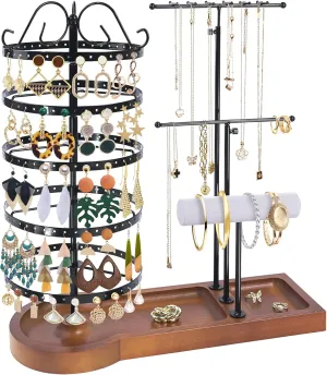 Jewelry Organizer Stand, Metal Rotating Earring Holder Organizer, Multi-Functional Adjustable Necklace Rack Holder Bracelet Watch Holder for Jewelry Earrings Ring, Black