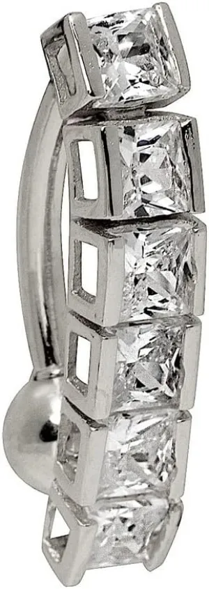 JewelryWeb Solid 14k Yellow or White Gold Princess Square Cubic Zirconia Top Mount Belly Button Ring Dangle (4mm x 20mm)