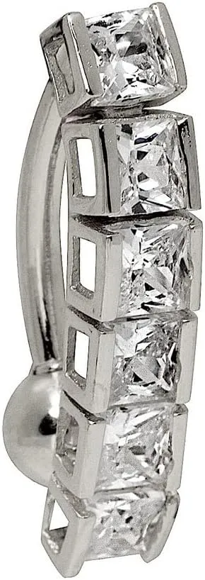 JewelryWeb Solid 14k Yellow or White Gold Princess Square Cubic Zirconia Top Mount Belly Button Ring Dangle (4mm x 20mm)