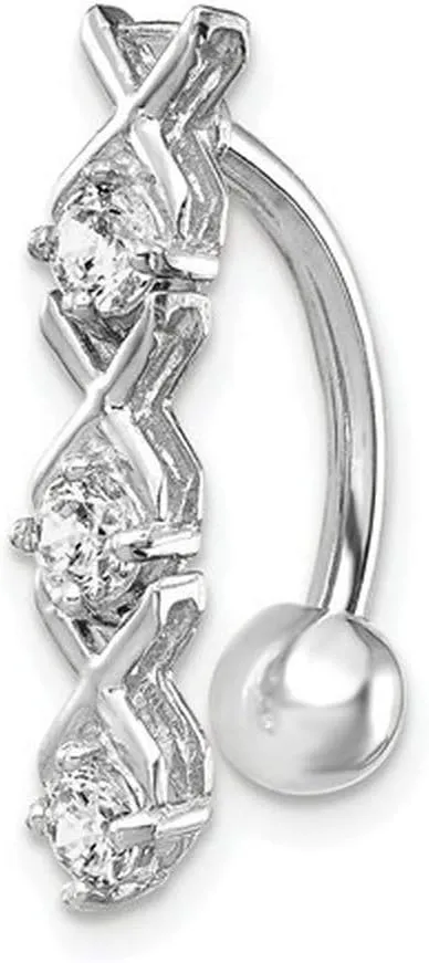 JewelryWeb Solid 14k Yellow or White Gold XO Cubic Zirconia Top Mount Belly Button Ring Dangle (4mm x 20mm)