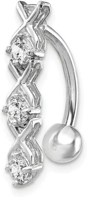 JewelryWeb Solid 14k Yellow or White Gold XO Cubic Zirconia Top Mount Belly Button Ring Dangle (4mm x 20mm)