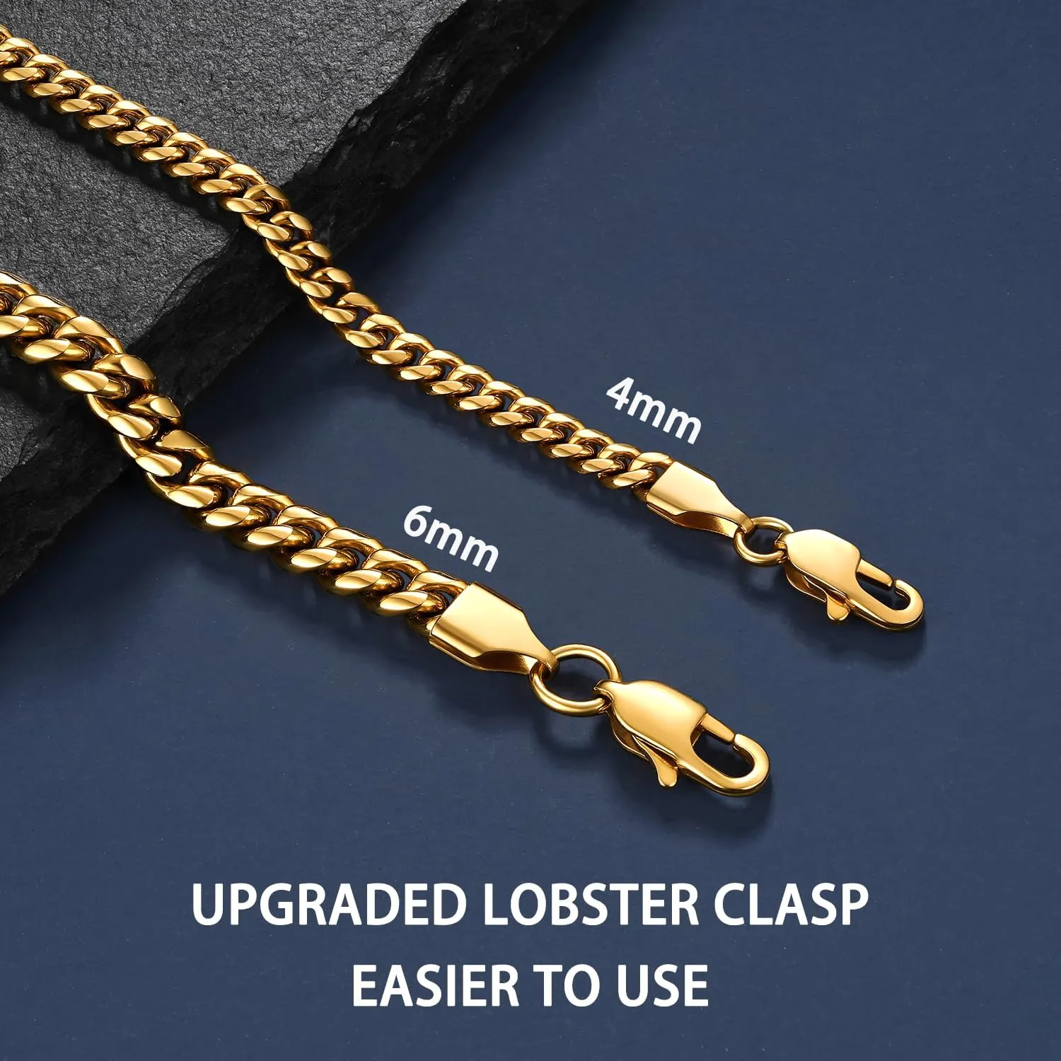 Jewlpire Silver/Black/Gold Chain for Men, Cuban Link Chain Necklace for Men Women, 4mm/6mm Mens Necklace 18K Gold Plated/316L Stainless Steel Mens Chains Necklaces 18/20/22/24/26 Inch