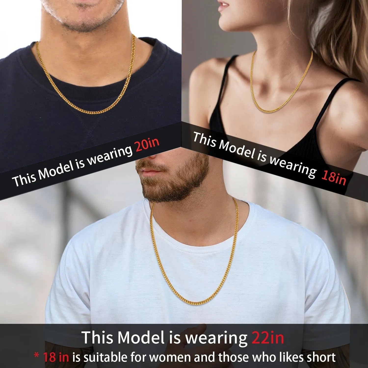 Jewlpire Silver/Black/Gold Chain for Men, Cuban Link Chain Necklace for Men Women, 4mm/6mm Mens Necklace 18K Gold Plated/316L Stainless Steel Mens Chains Necklaces 18/20/22/24/26 Inch
