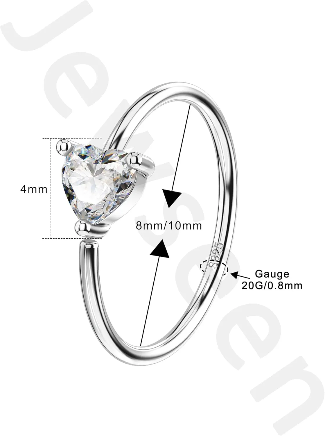 Jewseen 925 Sterling Silver Nose Rings Hoops 20g Hoop Nose Rings Heart Cartilage Hoop Helix Earrings Nose Piercings Jewelry for Women