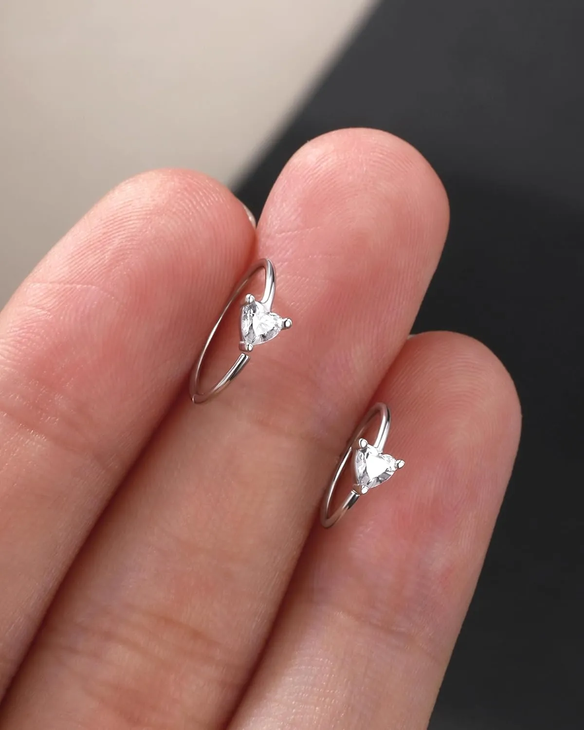 Jewseen 925 Sterling Silver Nose Rings Hoops 20g Hoop Nose Rings Heart Cartilage Hoop Helix Earrings Nose Piercings Jewelry for Women