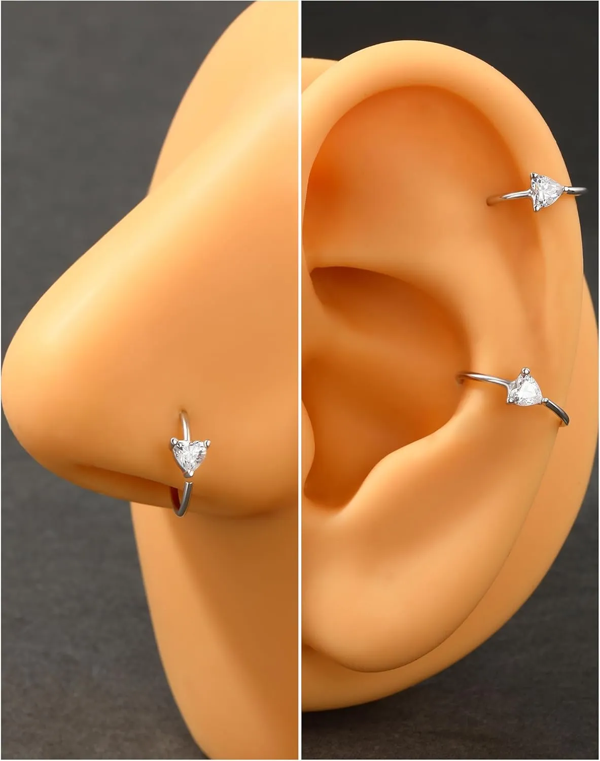 Jewseen 925 Sterling Silver Nose Rings Hoops 20g Hoop Nose Rings Heart Cartilage Hoop Helix Earrings Nose Piercings Jewelry for Women