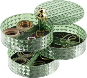 Jywantful Jewelry Box Large, 360 Rotating Jewelry Organizer for Women Girls, 3-Layer Stackable Jewelry Storage Display Tray Case for Earrings, Rings, Bracelets, Necklaces, Hair Accessories (Green)
