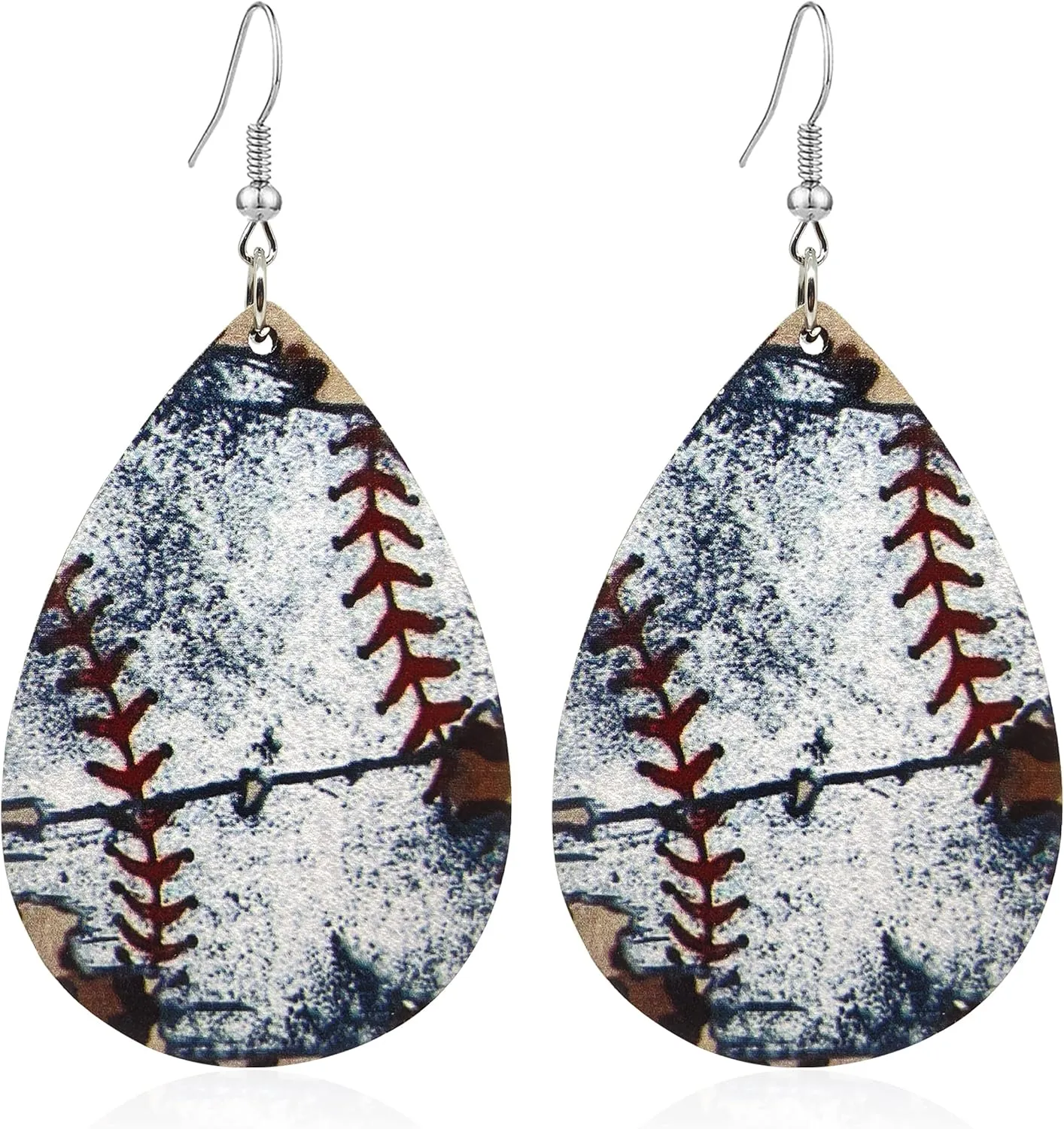 KaFu Baseball Earrings Lucky Rugby Earrings Fun Sports Wood Earrings Teardrop Dangle Drop Earrings for Women Girls Gift Jewelry