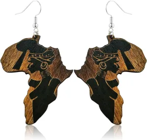 KaFu Bohemia Natural Wooden Painted Map Earrings AfricanEthnic Map Wooden Dangle Earrings Fashion Jewelry for Woman Girls
