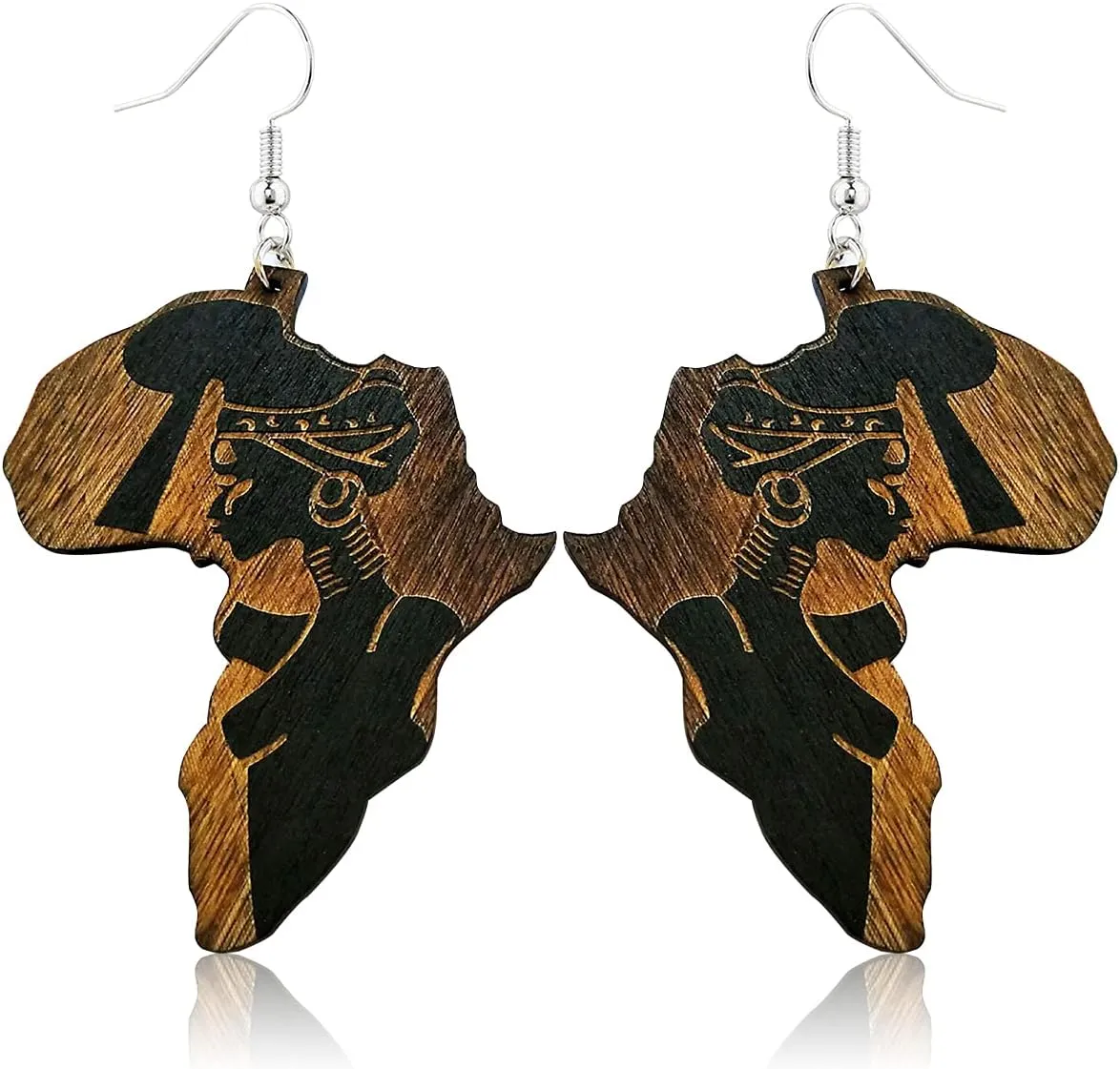 KaFu Bohemia Natural Wooden Painted Map Earrings AfricanEthnic Map Wooden Dangle Earrings Fashion Jewelry for Woman Girls
