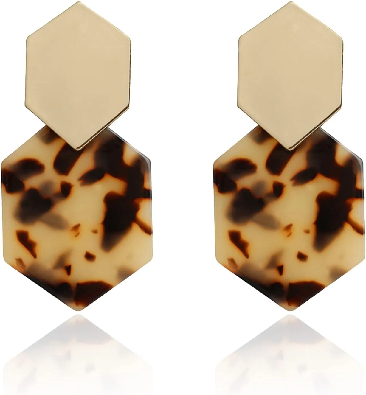 KaFu Handmade Mottled Acrylic Earrings Tortoise Shell Resin geometry Lightweight Dangle Drop Earrings for Women Girls Statement Bohemian Fashion Jewelry