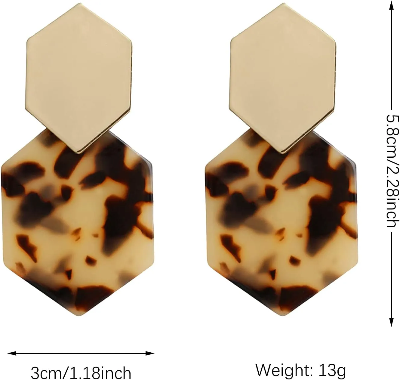 KaFu Handmade Mottled Acrylic Earrings Tortoise Shell Resin geometry Lightweight Dangle Drop Earrings for Women Girls Statement Bohemian Fashion Jewelry